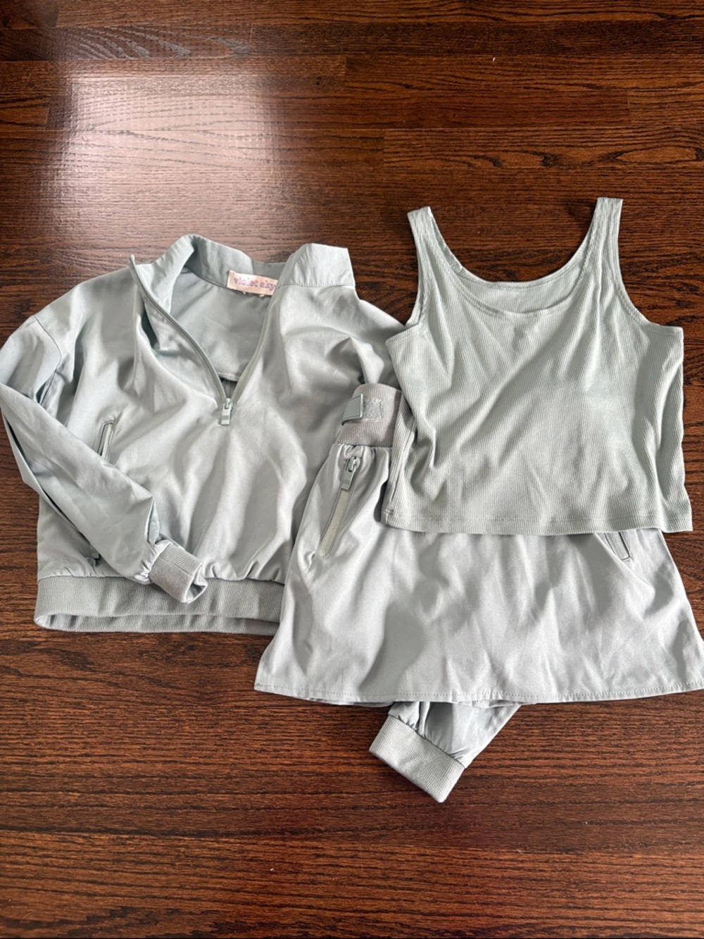 Kids Light Sage 3-Piece Matching Set - Tank, Jacket & Skort